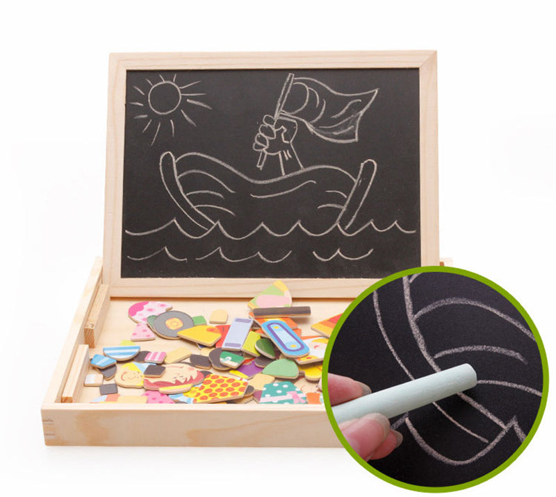Wooden magnetic animal puzzle box open