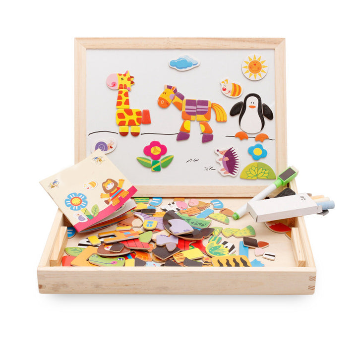 Wooden magnetic animal puzzle box open