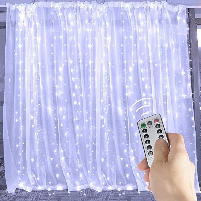USB curtain fairy lights with remote and 8 modes, up to 6 x 2 m