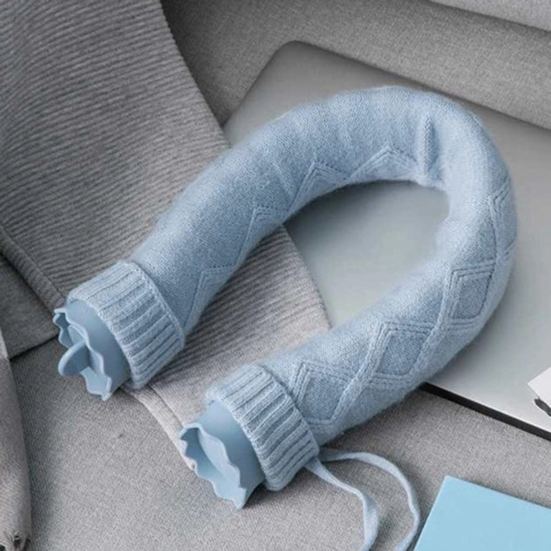U-shaped neck hot water bottle with knitted cover, 710 ml