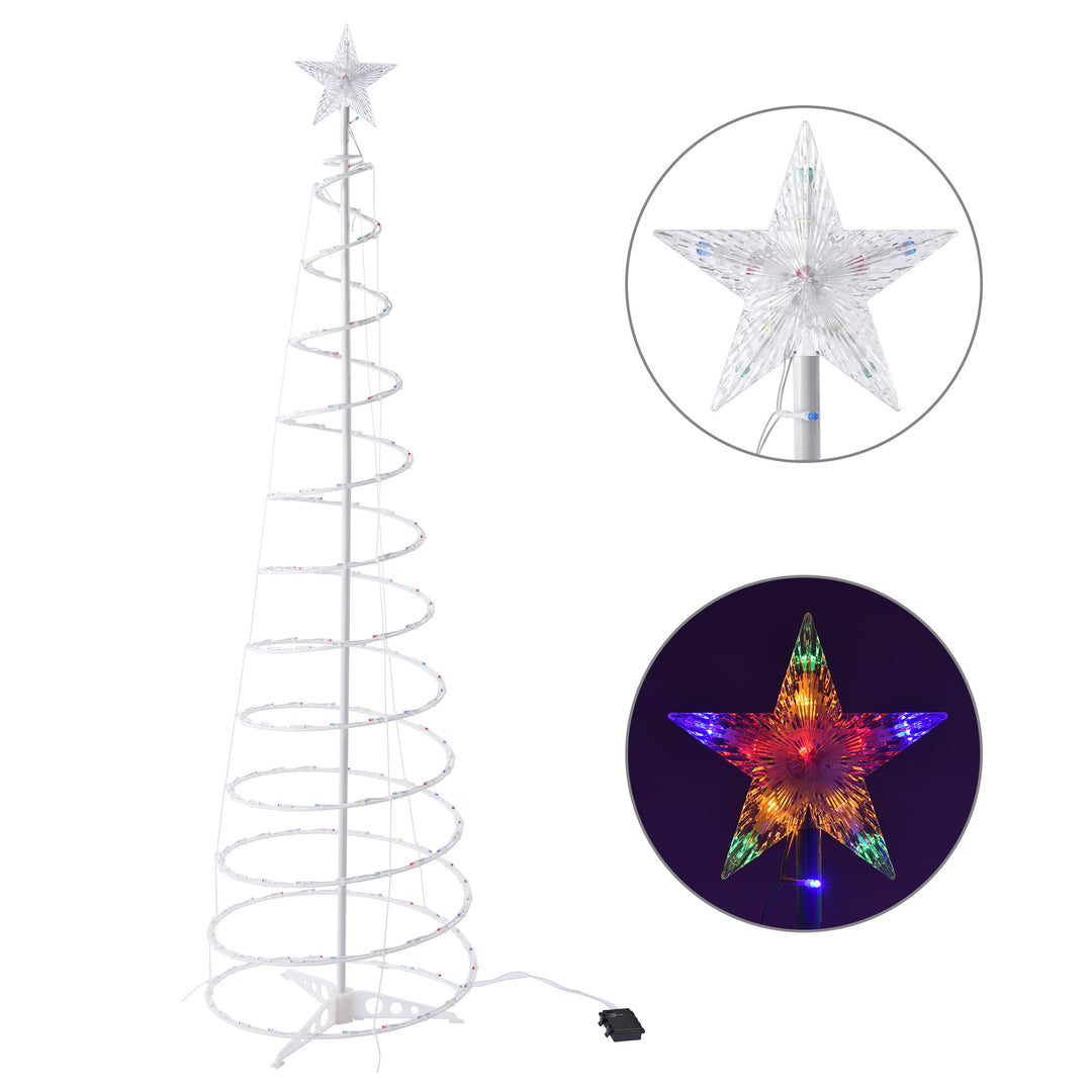 Glowing spiral Christmas tree light outdoors