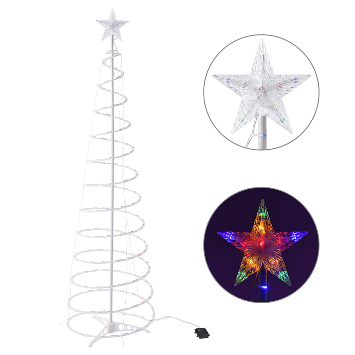 Glowing spiral Christmas tree light outdoors