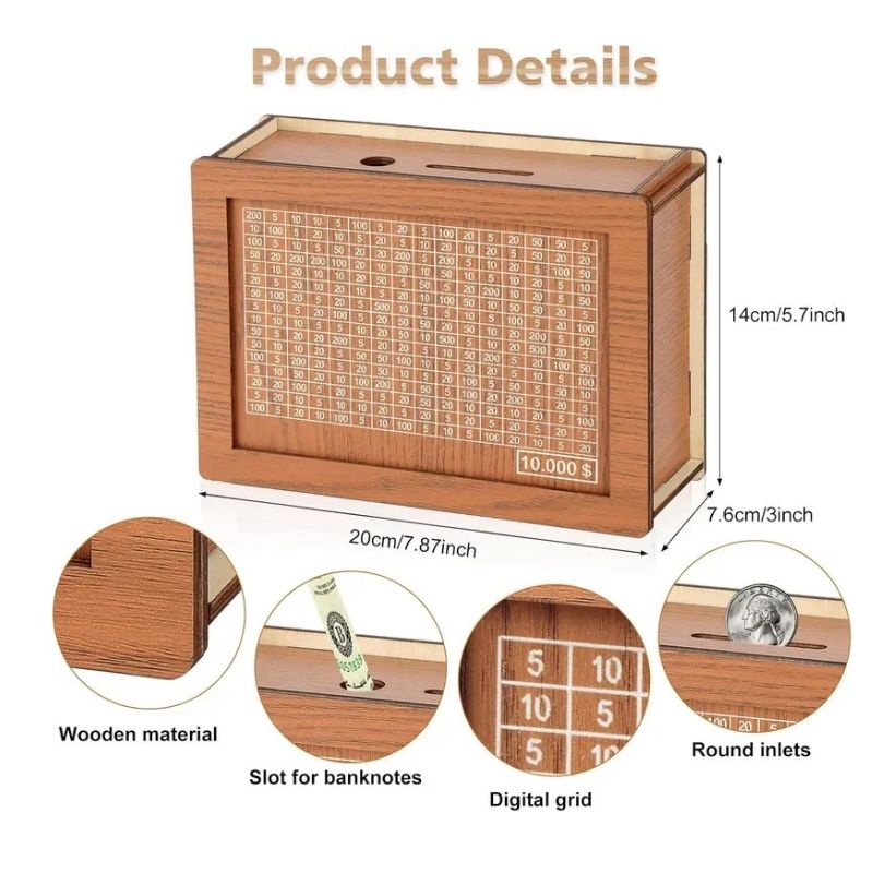 Havenholt Wooden Money Box with Acrylic Front and 9 Goals