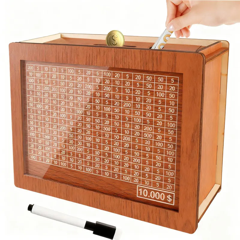 Havenholt Wooden Money Box with Acrylic Front and 9 Goals