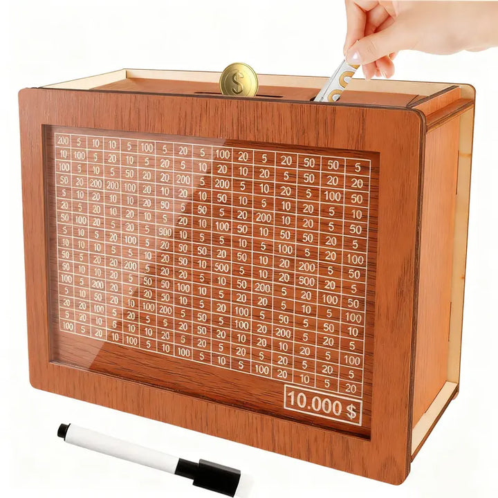 Havenholt Wooden Money Box with Acrylic Front and 9 Goals