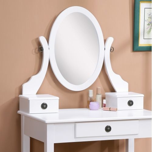 Makeup Vanity with Mirror and Upholstered Stool