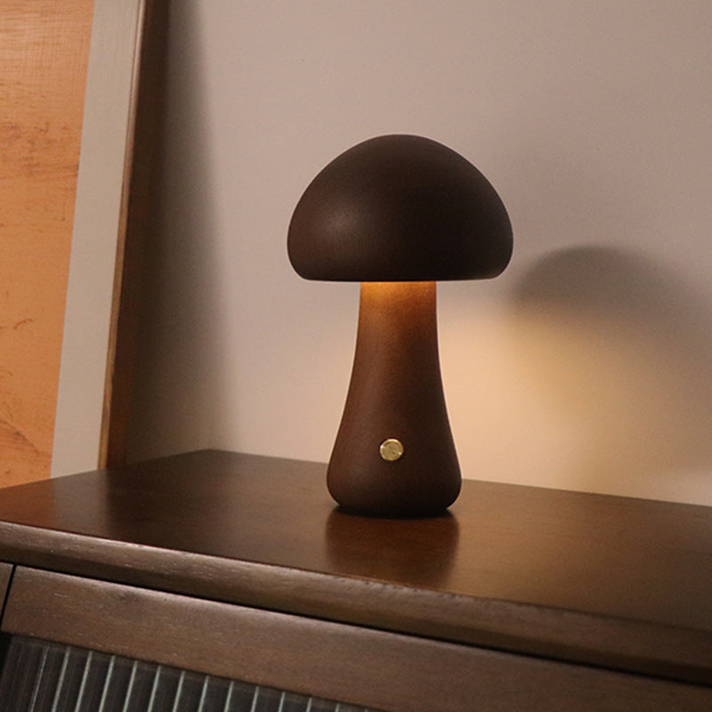 Wooden mushroom night light glowing