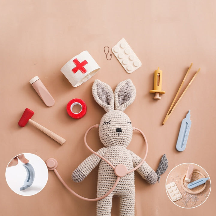 Wooden toy doctor kit with stethoscope