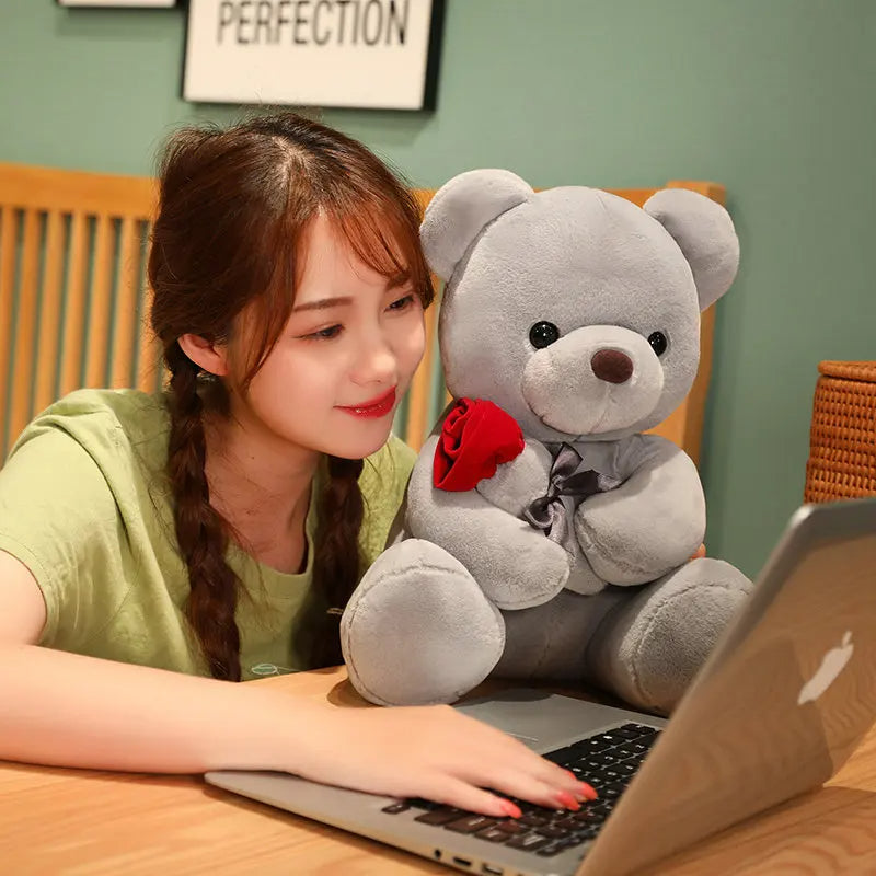 Rose Teddy Bear Plush Hug Pillow, Soft Toy in 23-45cm