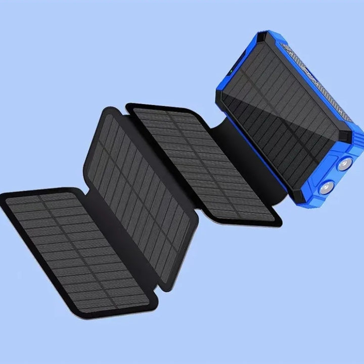**20000mAh Solar Power Bank – Foldable Solar Charger with Wireless Charging &amp; Built-In Cables**