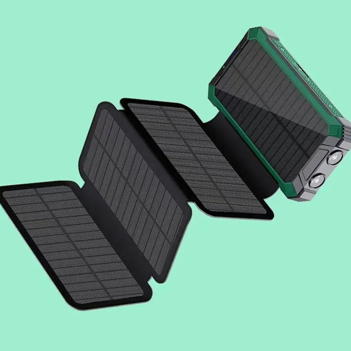 **20000mAh Solar Power Bank – Foldable Solar Charger with Wireless Charging &amp; Built-In Cables**
