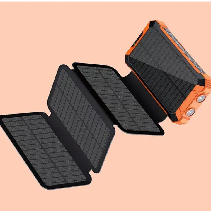 **20000mAh Solar Power Bank – Foldable Solar Charger with Wireless Charging &amp; Built-In Cables**