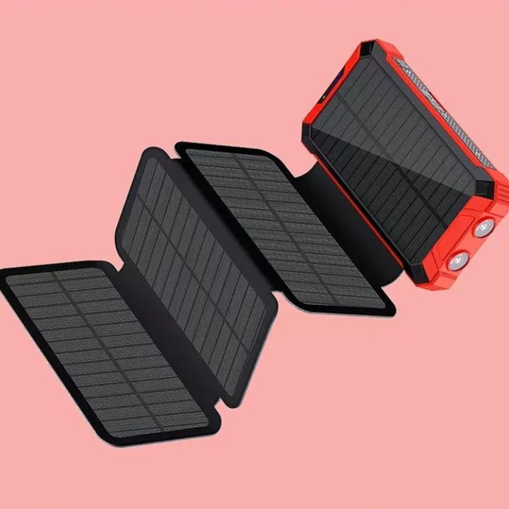 **20000mAh Solar Power Bank – Foldable Solar Charger with Wireless Charging &amp; Built-In Cables**