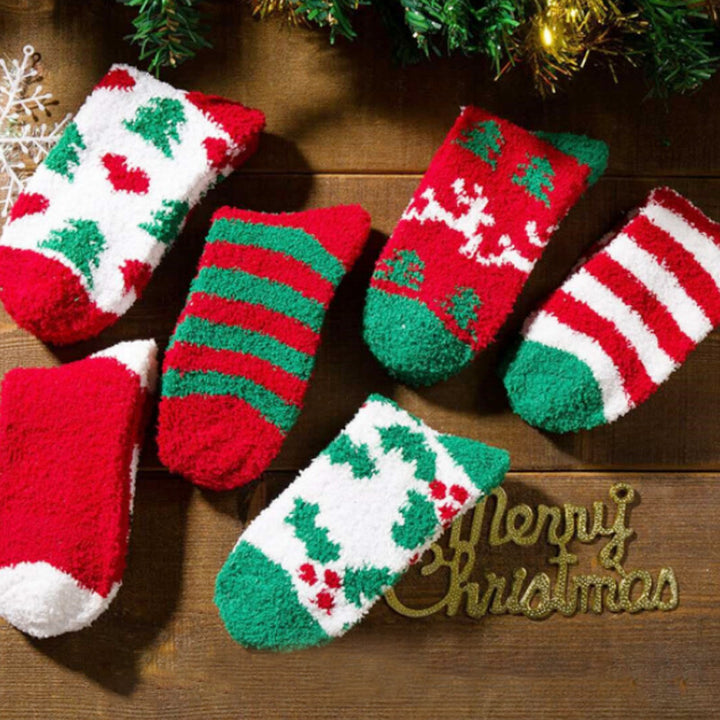 Five pairs of fluffy Christmas bed socks
