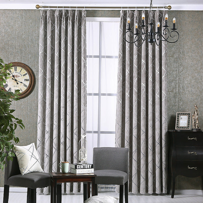 Havenholt Chenille blackout curtain with geometric line pattern