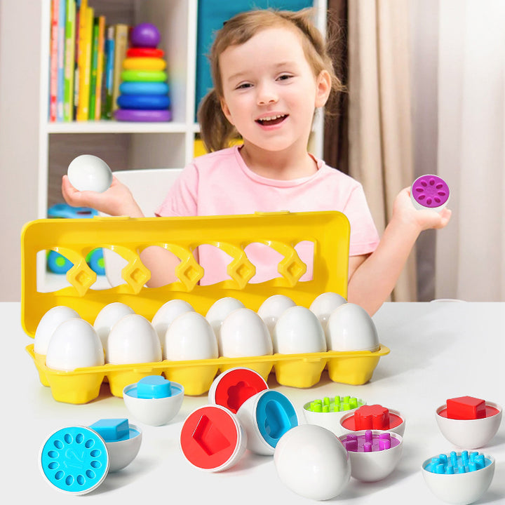 Twelve colourful matching eggs in carton