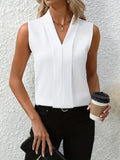 Havenholt Pleated V-Neck Blouse in Lightweight Fabric