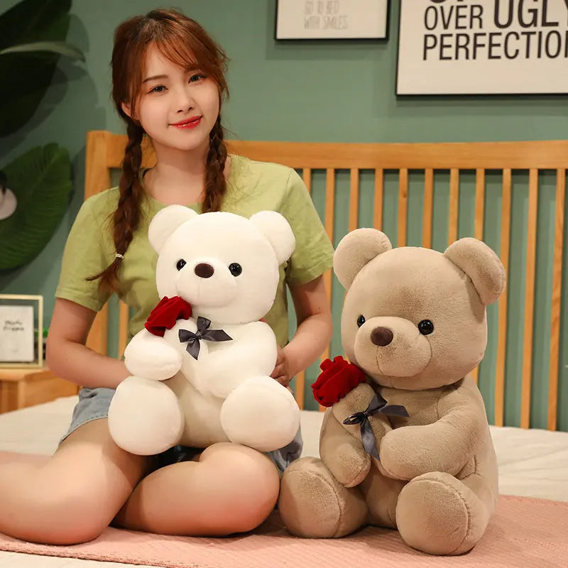 Rose Teddy Bear Plush Hug Pillow, Soft Toy in 23-45cm