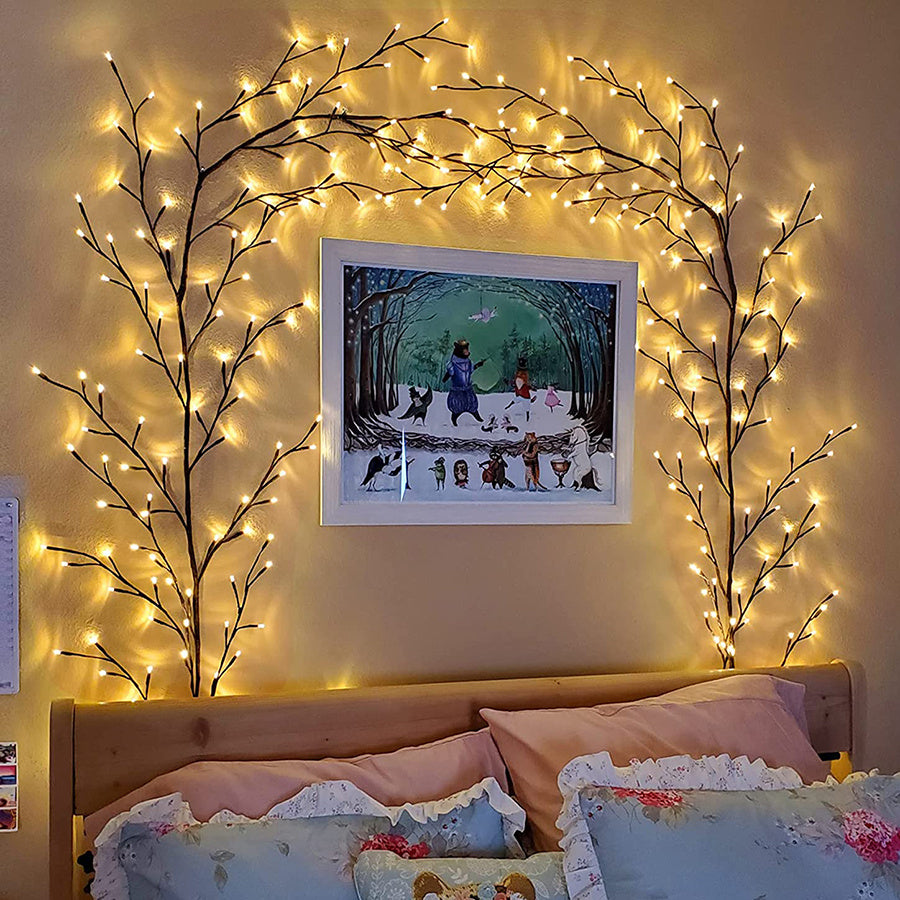 Willow vine LED lights over a mirror