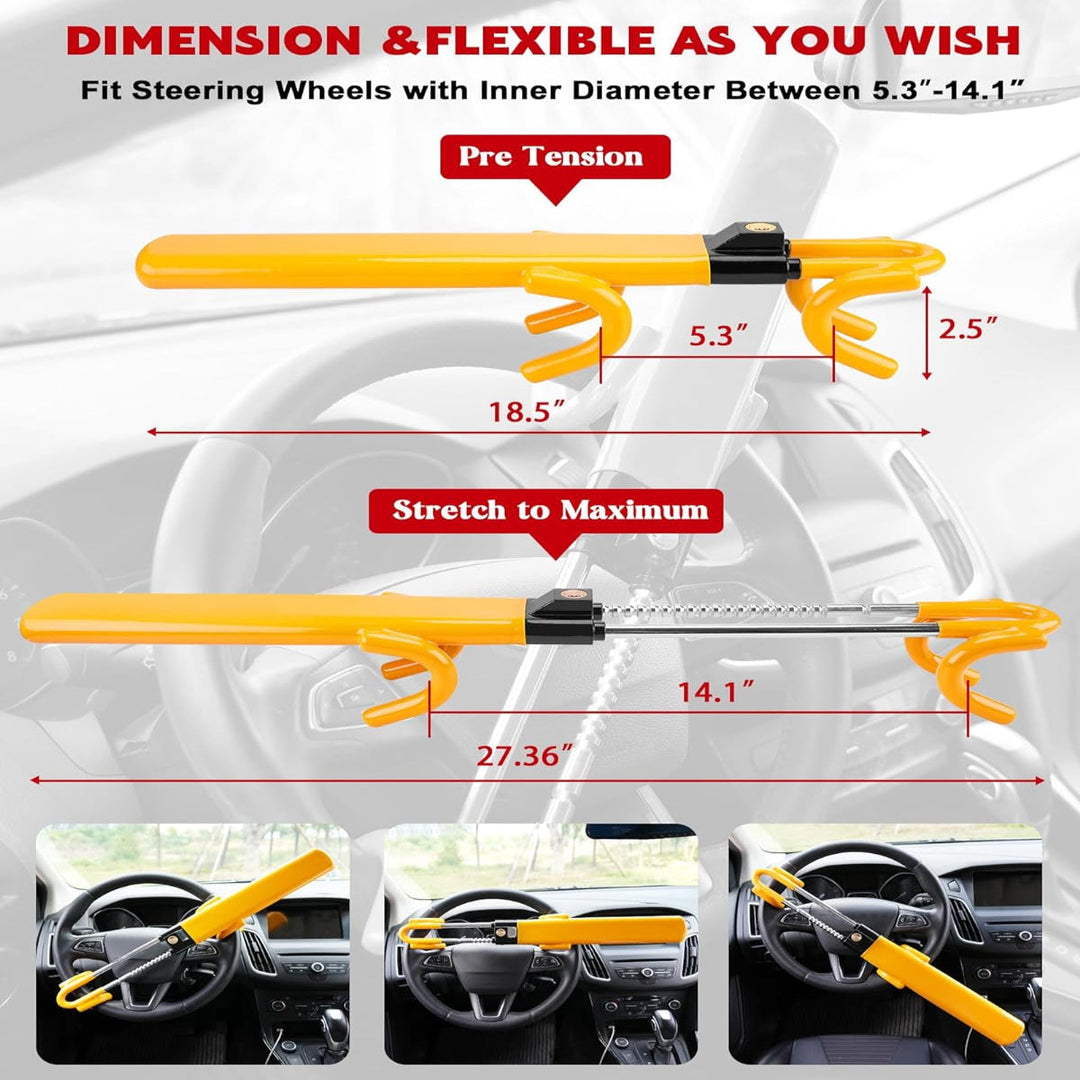 Havenholt Four-Hook Steering Wheel Lock with Three Keys