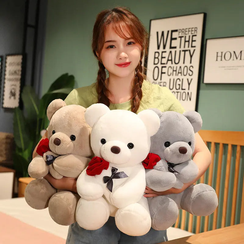 Rose Teddy Bear Plush Hug Pillow, Soft Toy in 23-45cm