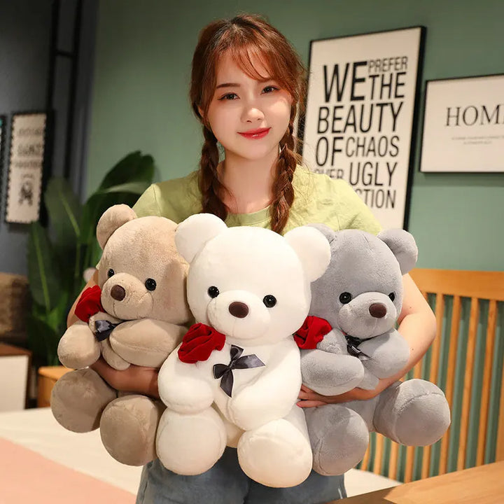 Rose Teddy Bear Plush Hug Pillow, Soft Toy in 23-45cm