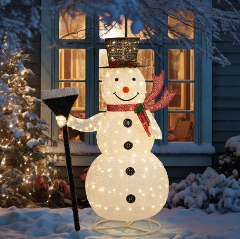 Light-up Santa and snowman garden figures