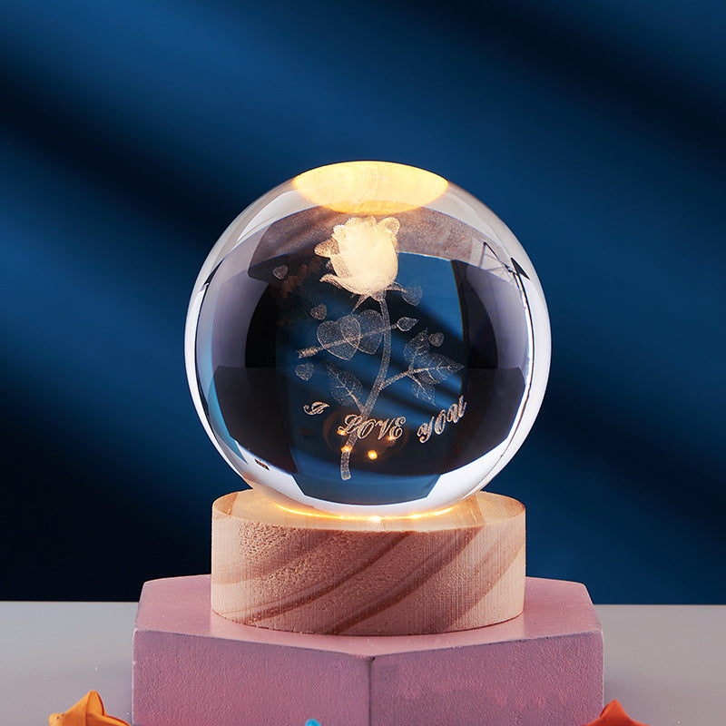 3D solar system crystal ball night light – 6 or 8 cm with base