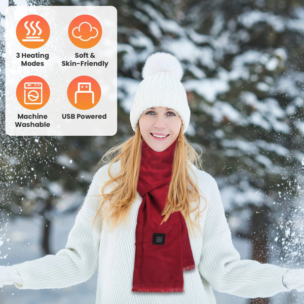 USB heated scarf with three heat settings, soft and washable