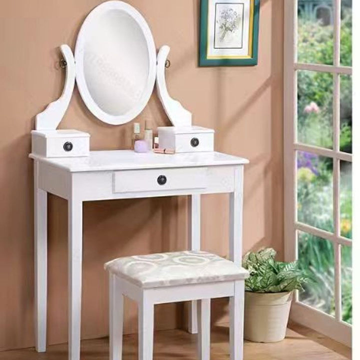 Makeup Vanity with Mirror and Upholstered Stool