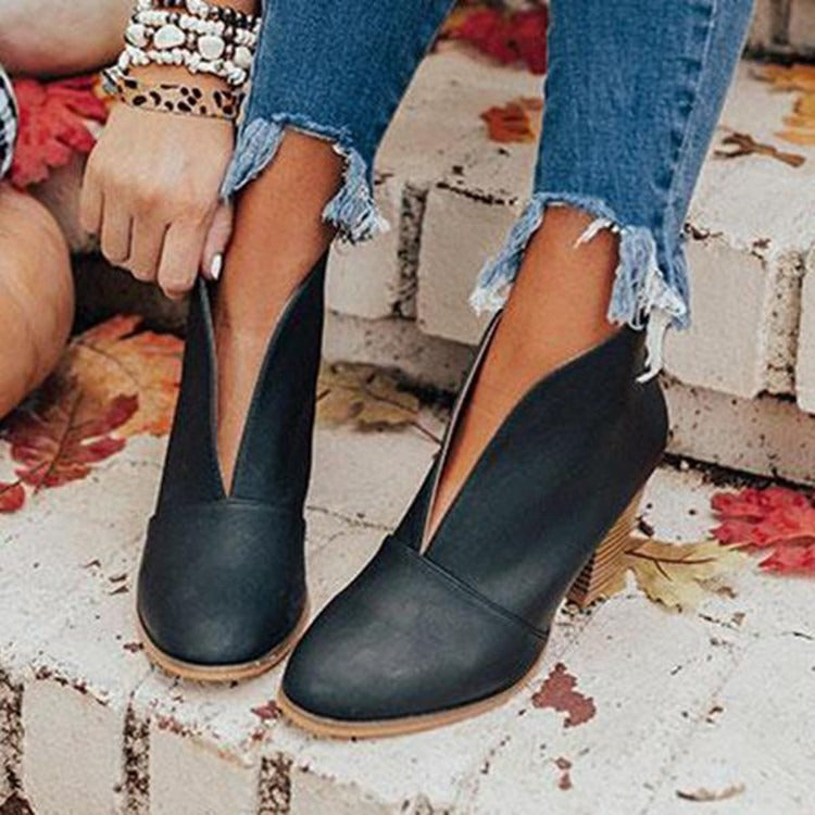 Havenholt Slip-On Ankle Boots with Stacked Heel and Almond Toe