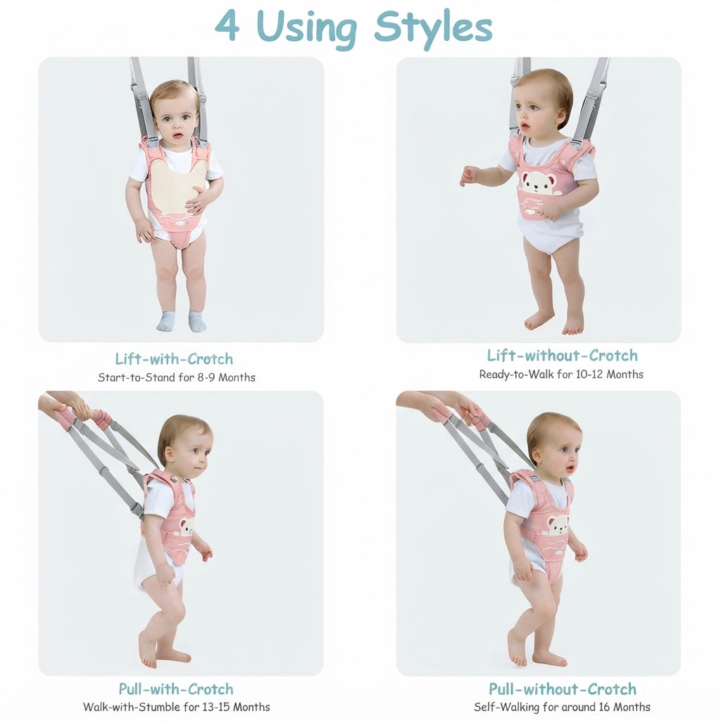 Baby Walking Harness, Adjustable Toddler Walker Assistant Belt with Detachable Crotch Support for 9 to 24 Months