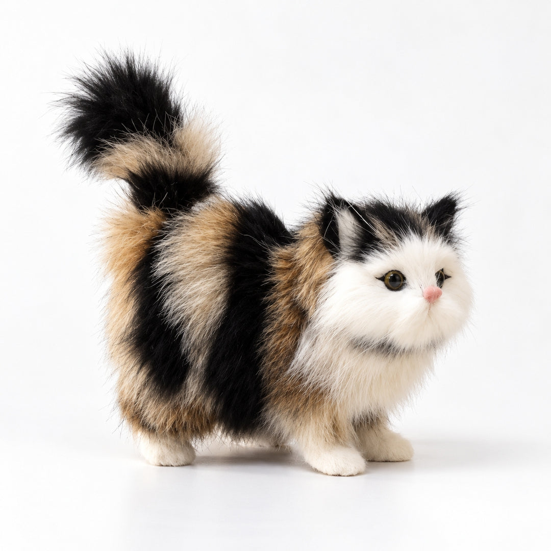 Black and White Plush Cat with Lifelike Features