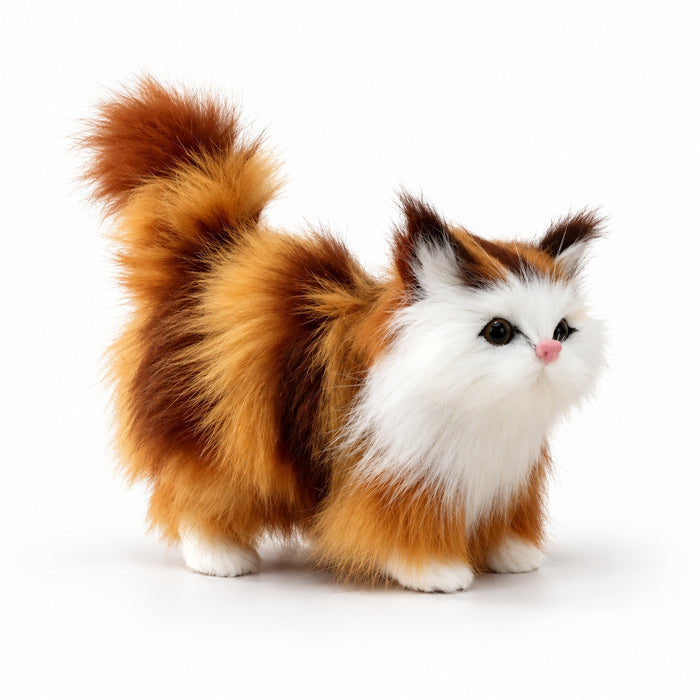 Black and White Plush Cat with Lifelike Features