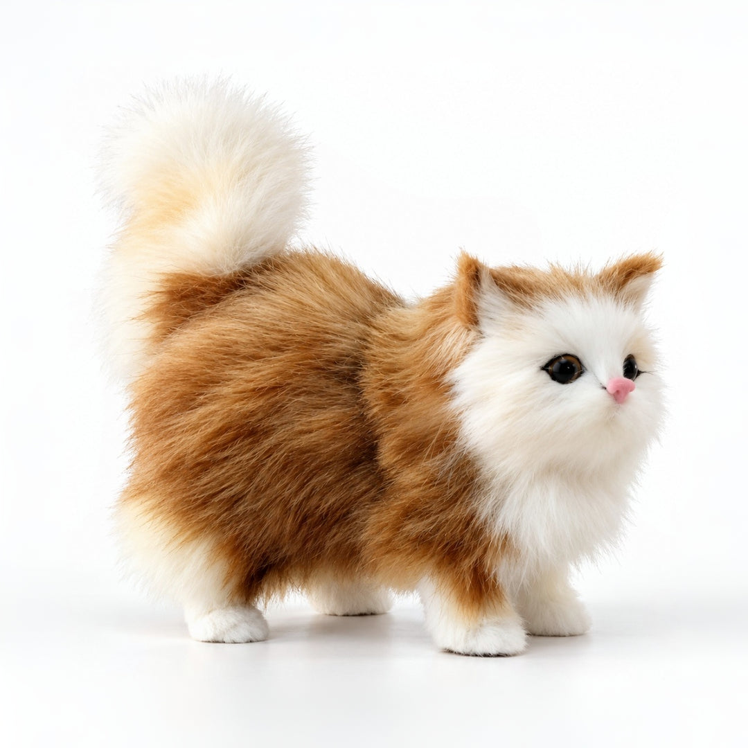 Black and White Plush Cat with Lifelike Features