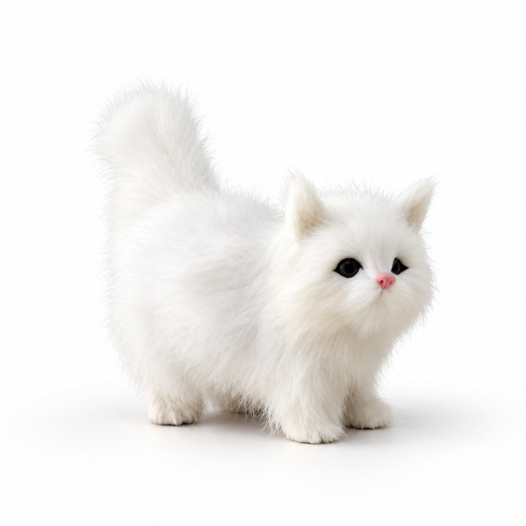 Black and White Plush Cat with Lifelike Features