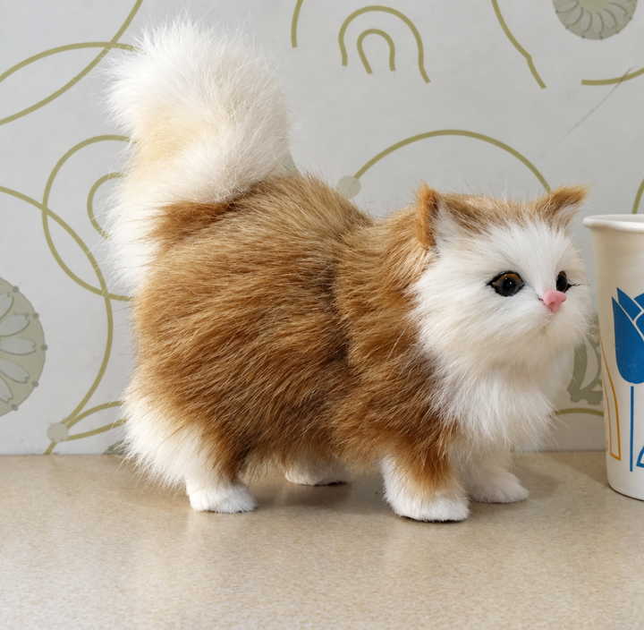 Black and White Plush Cat with Lifelike Features