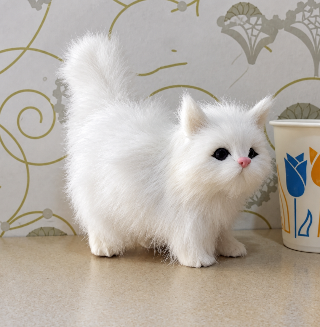 Black and White Plush Cat with Lifelike Features