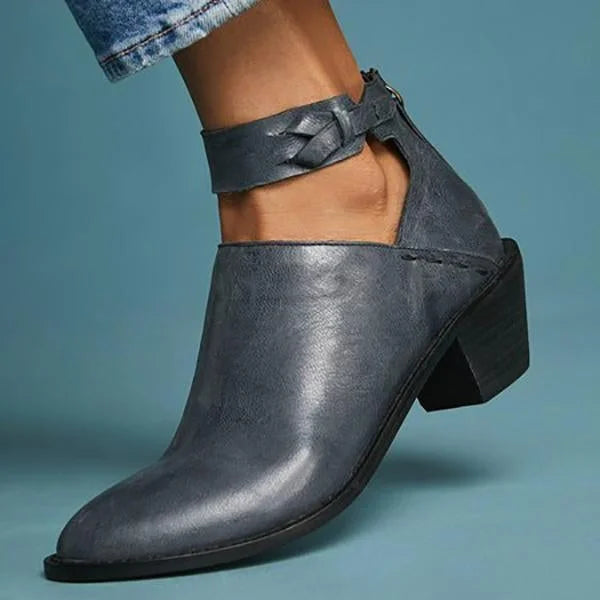 Havenholt Block Heel Ankle Boots with Side Zip and Braided Strap