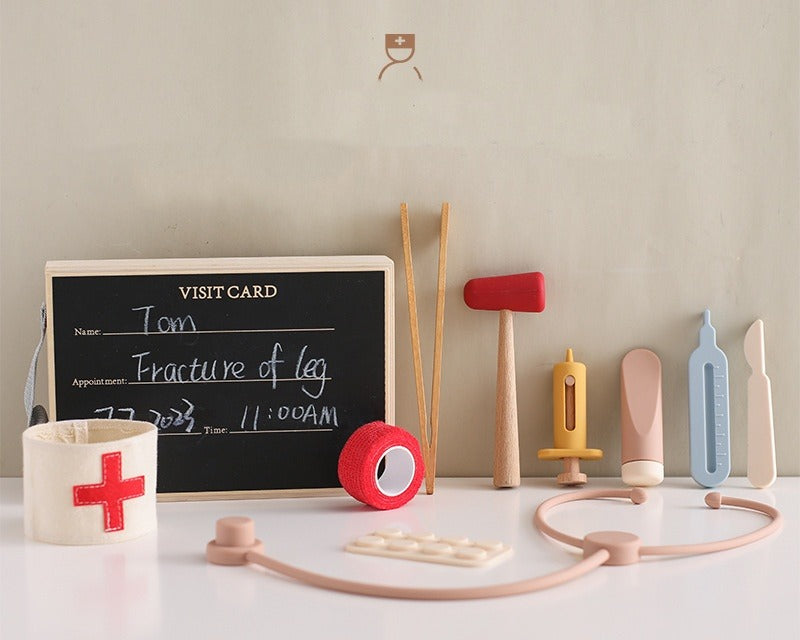 Wooden toy doctor kit with stethoscope
