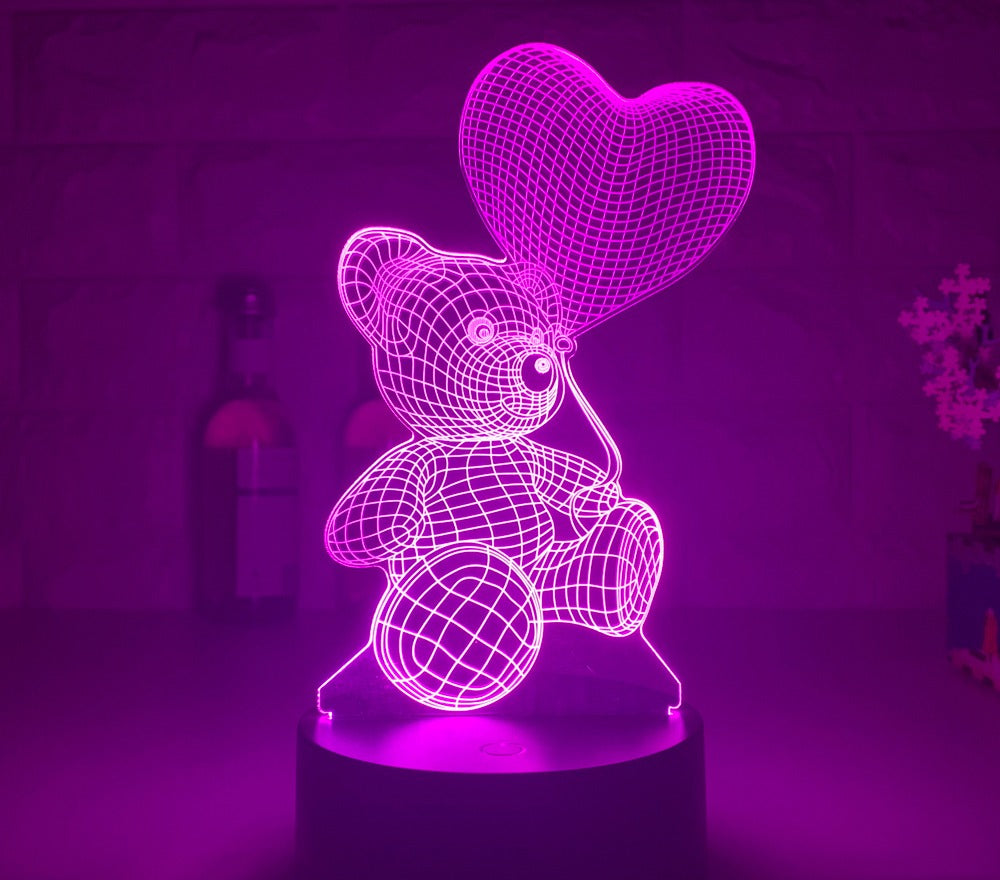 Glowing 3D teddy bear acrylic night light