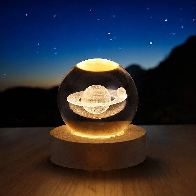 Havenholt Moon Crystal Ball Lamp with Wooden Base