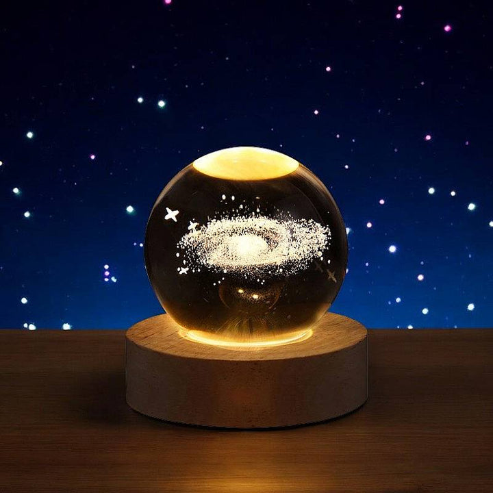 Havenholt Moon Crystal Ball Lamp with Wooden Base