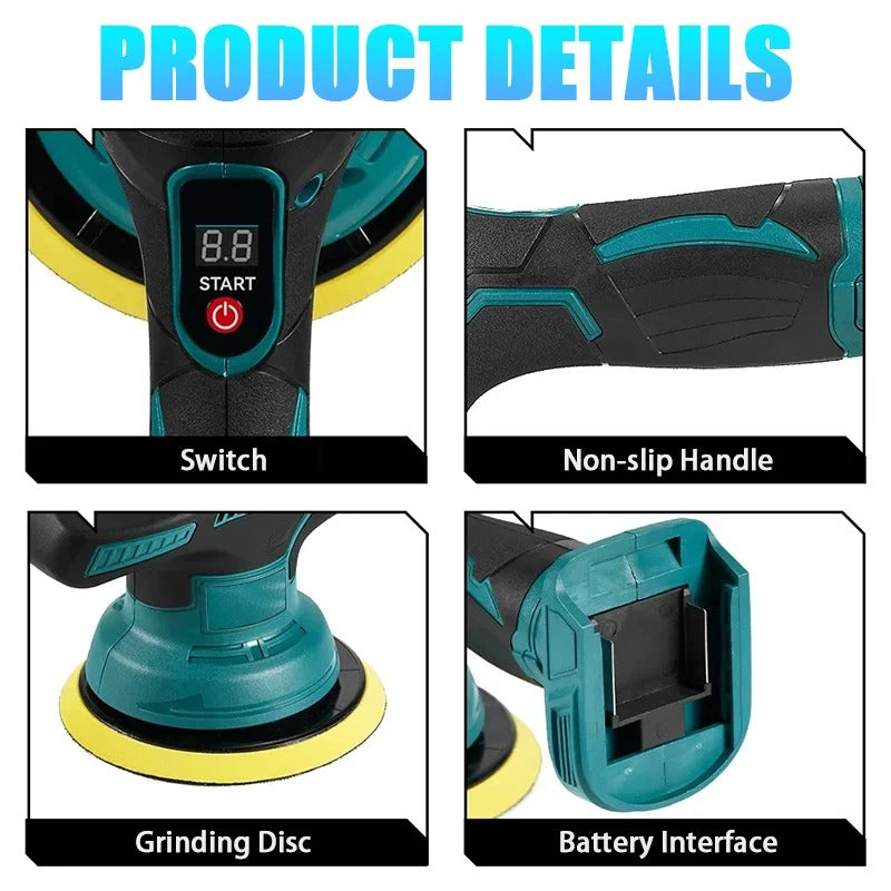 Cordless Orbital Buffer Polisher with Variable Speed and Multiple Foam Pads