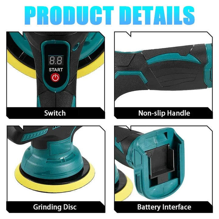 Cordless Orbital Buffer Polisher with Variable Speed and Multiple Foam Pads