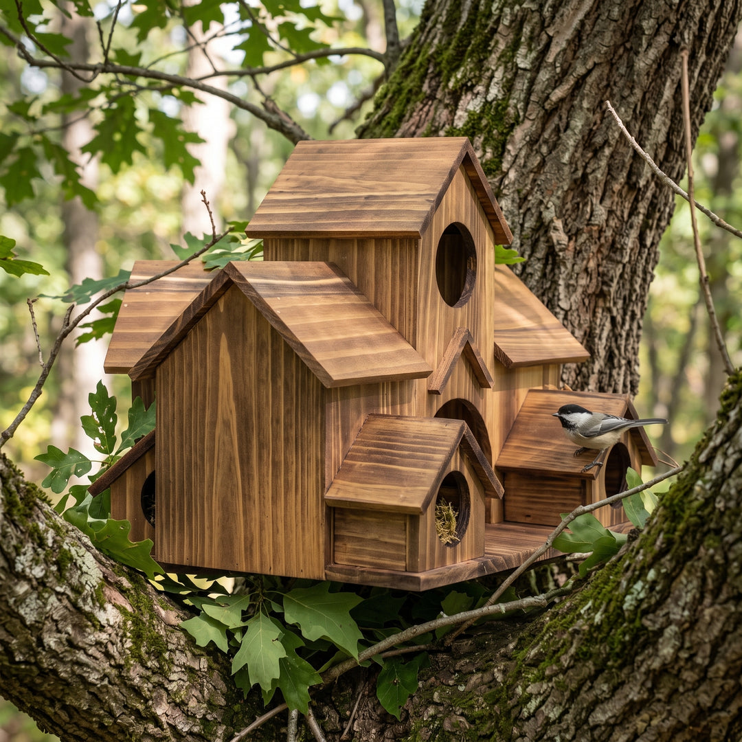 Handcrafted Wooden Birdhouse  Tree Birdhouse with 6 Holes
