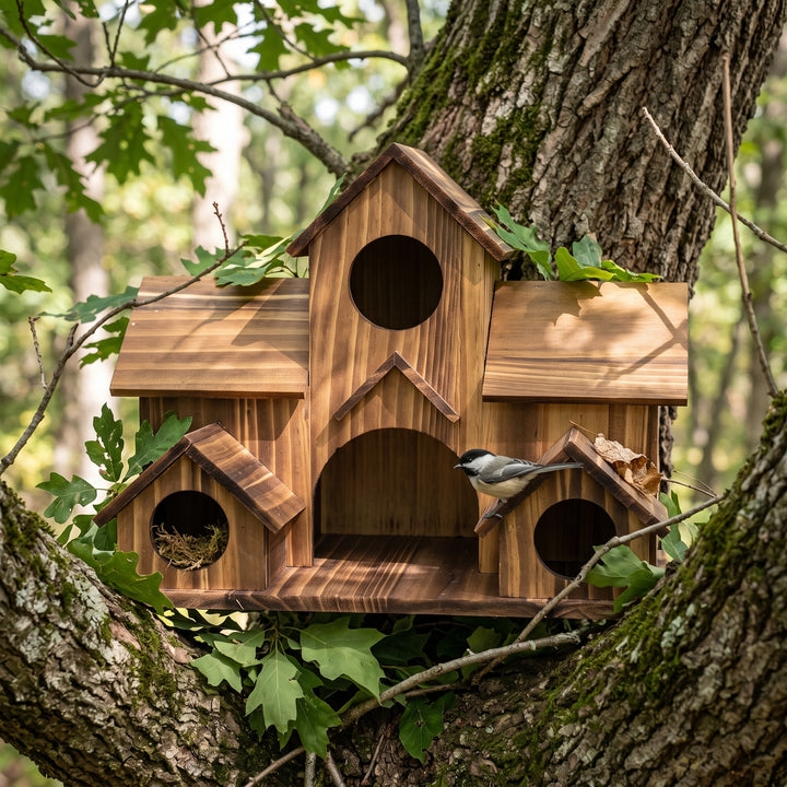 Handcrafted Wooden Birdhouse  Tree Birdhouse with 6 Holes
