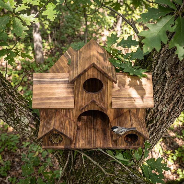 Handcrafted Wooden Birdhouse  Tree Birdhouse with 6 Holes