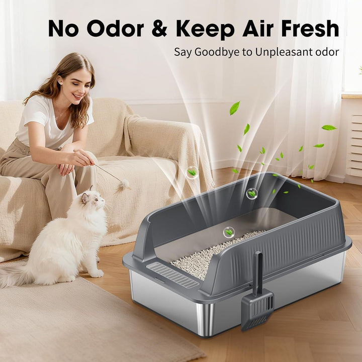 Large Enclosed Cat Litter Box with Flip Top Lid and Leak Prevention, 28-Liter Capacity