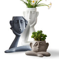 Ceramic Face Vase Set with Textured Matte Finish and Wide Openings for Shelves